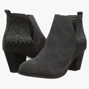 Minnetonka Mari Genuine Suede Charcoal Moccasin Heeled Ankle Booties
